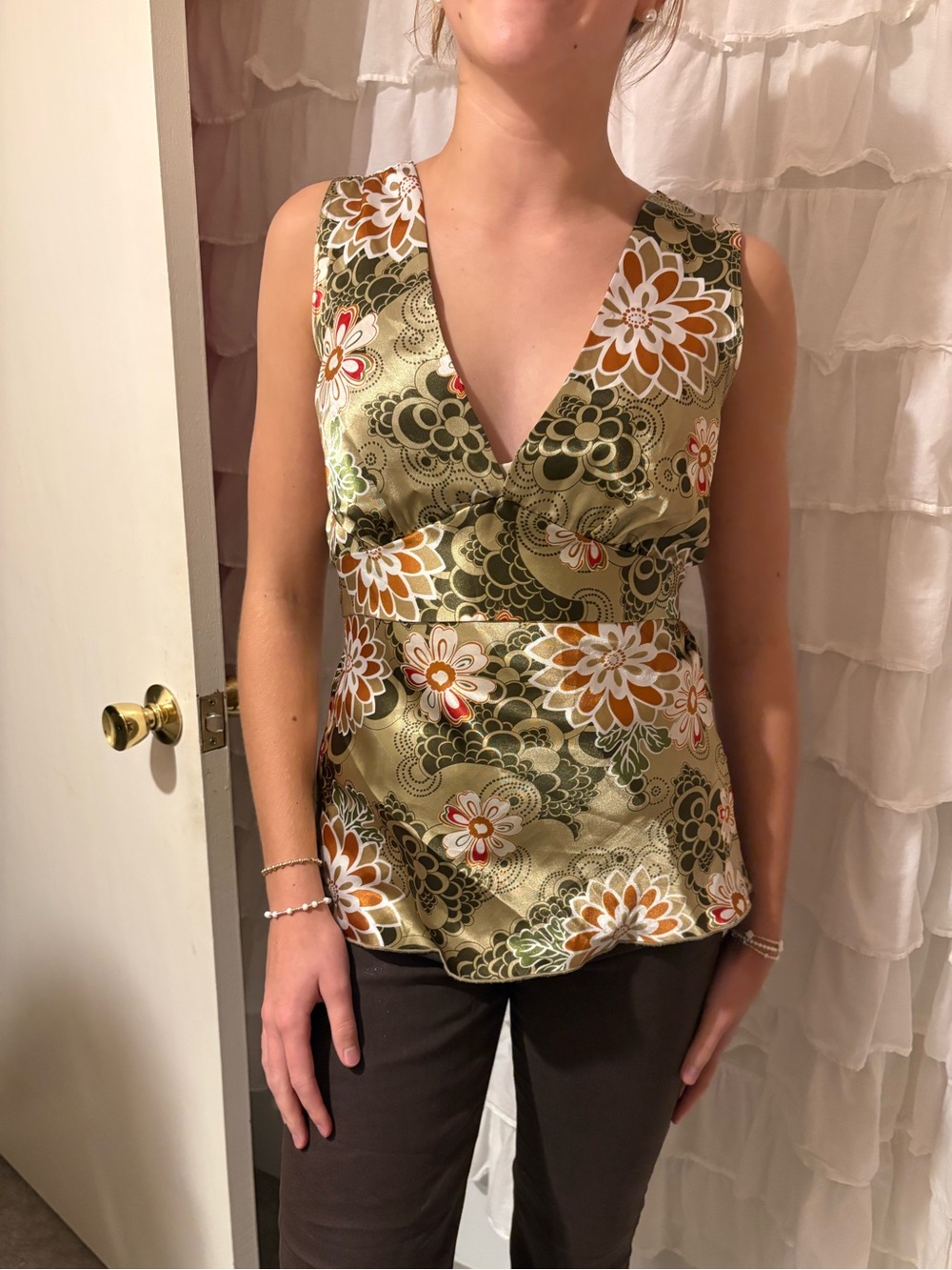 Vintage Olive Floral Satin Cami